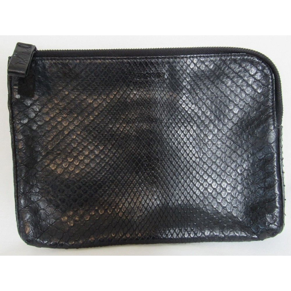 Lanvin Black Snakeskin Python Zip Close Clutch Ba… - image 1